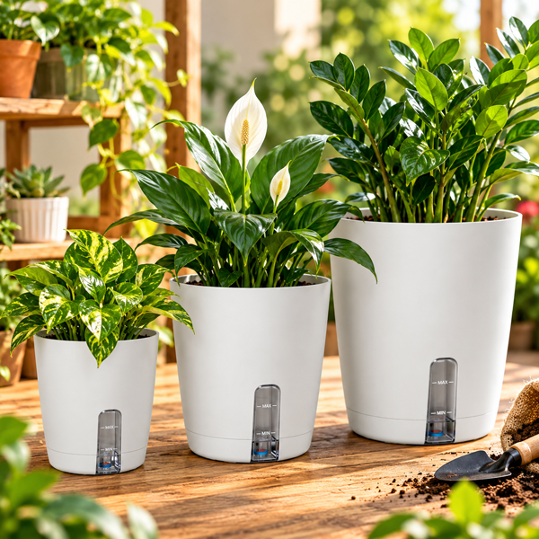 Self-Watering Plastic Planter Set